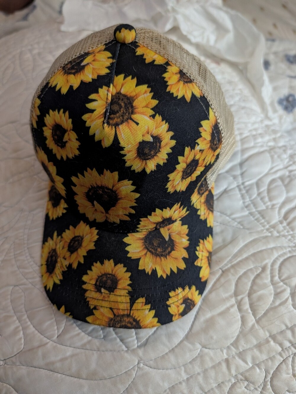 Sunflower Print Kids Trucker Hat - Yellow/Black
